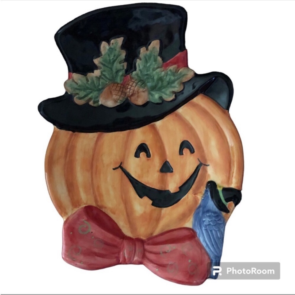 Colorful Unique Jack-O-Lantern Canapé Plate Halloween Seasonal Pumpkin Farmhouse